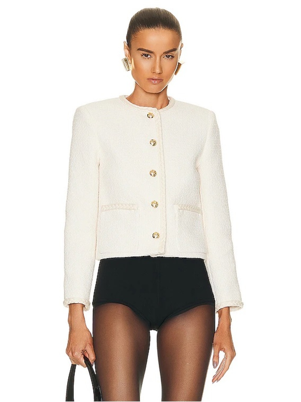 NILI LOTAN Romy Tweed Boucle Cropped Jacket in Ivory Sz 00